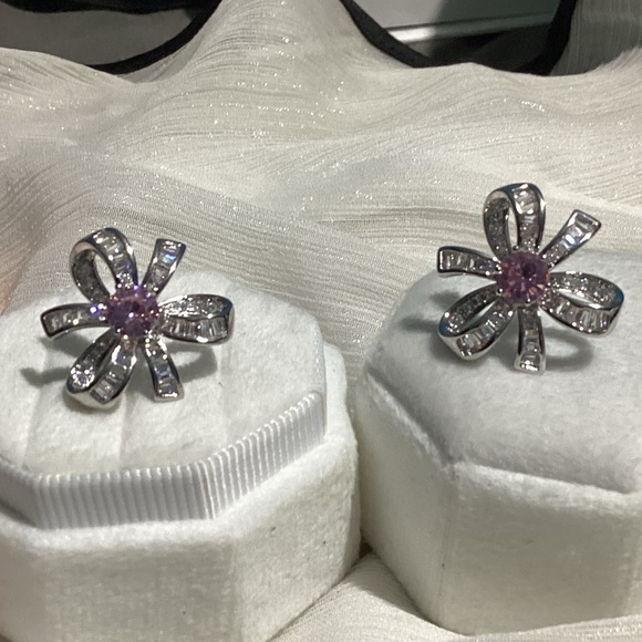 🌸Luxurious Pink Sapphire and Diamond Baguette Cherry Blossom Stud Earrin… - Picture 6 of 16